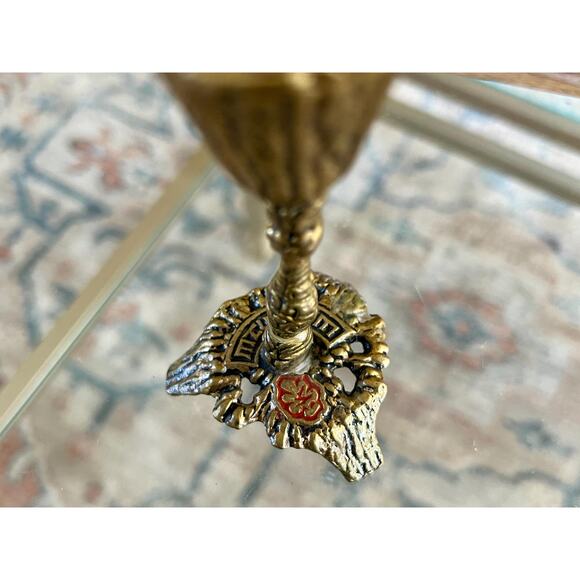 Vtg Mid Century Judaica Brass Brutalist Shabbat Candle Holder - Picture 9 of 10